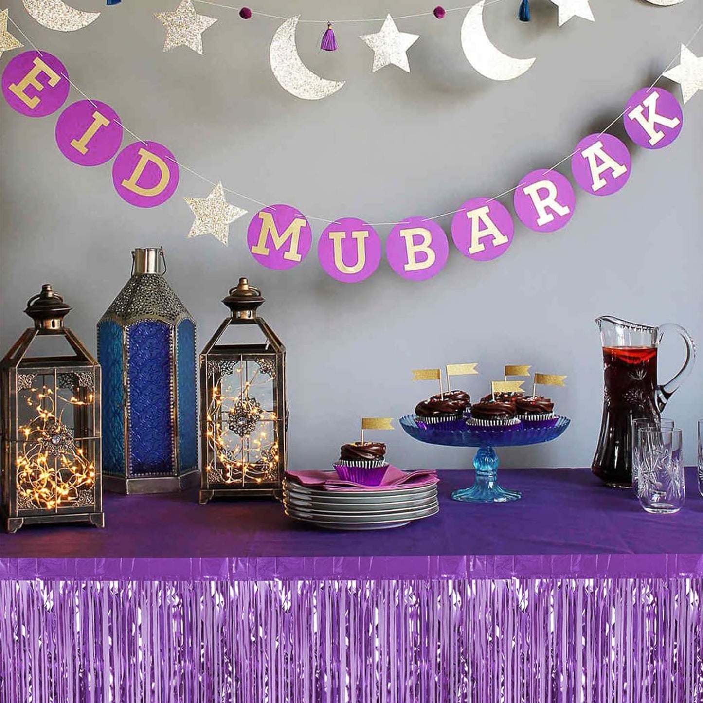 6 Pack 29x108 Inch Light Purple Metallic Foil Fringe Table Skirts Banner for Tinsel Streamer Garland Curtains Backdrop for Parade Floats Wedding Baby Shower Birthday Christmas Halloween Party Decor