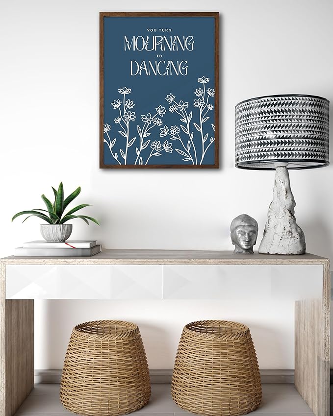 EcoHest Walnut Color OAK Wood Framed Wall Art, 12x16in Psalm 30:11 Mourning To Dancing Bible Verse Christian Wall Art, Modern Blue Bedroom Decor For Living Room Bathroom Christian Merch Gift 1Pack