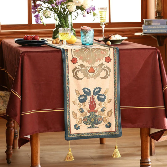 patdrea Designer Casual Wild Floral Velvet Table Runner 71 Inch Long, Brown Occult Bouquets Pattern Table Mat, Decoration for Kitchen Dining Coffee Table Cabinet Banquet Thanksgiving,12"*71"