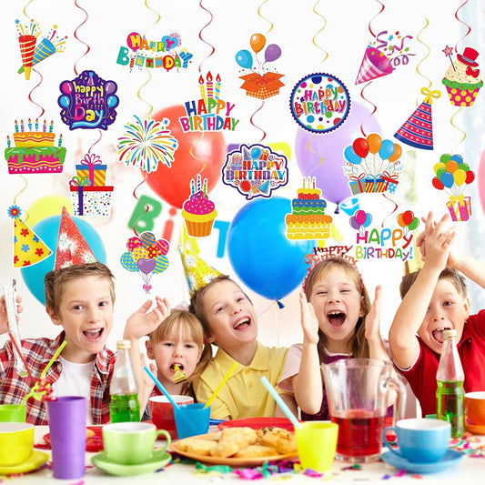 40Pcs Birthday Hanging Swirls, Colorful Cupcake Balloon Sign Swirl Decor Birthday Ceiling Decorations Happy Birthday Hanging Swirl Decorations for Baby Shower Birthday Party Supplies
