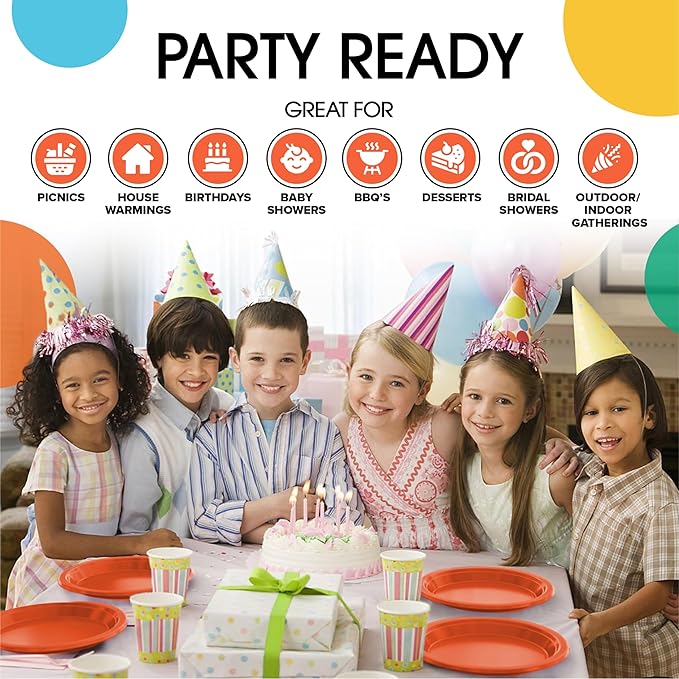 Exquisite Party Solids Orange Plastic Plates For Party Supplies 10" Orange Disposable Plates Heavy Duty 50 Pcs Plastic Dinnerware Sets Heavy Duty 350 GSM Disposable Dinnerware Set