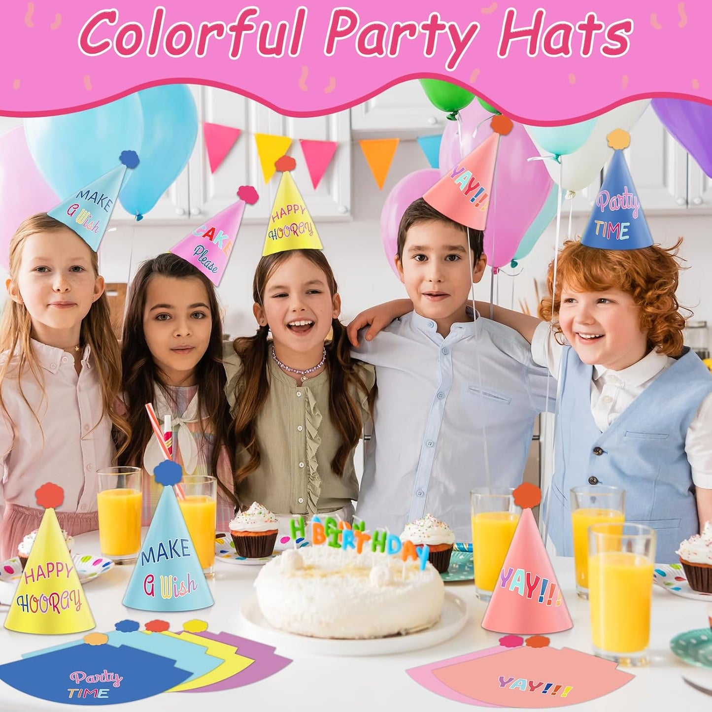 24PCS Colorful Party Hats for Happy Birthday Party Supplies Rainbow Themed Party Cone Hats Colorful Paper Hats Party Decorations for Kids and Adults Birthday Baby Shower Bridal Shower Party Favor