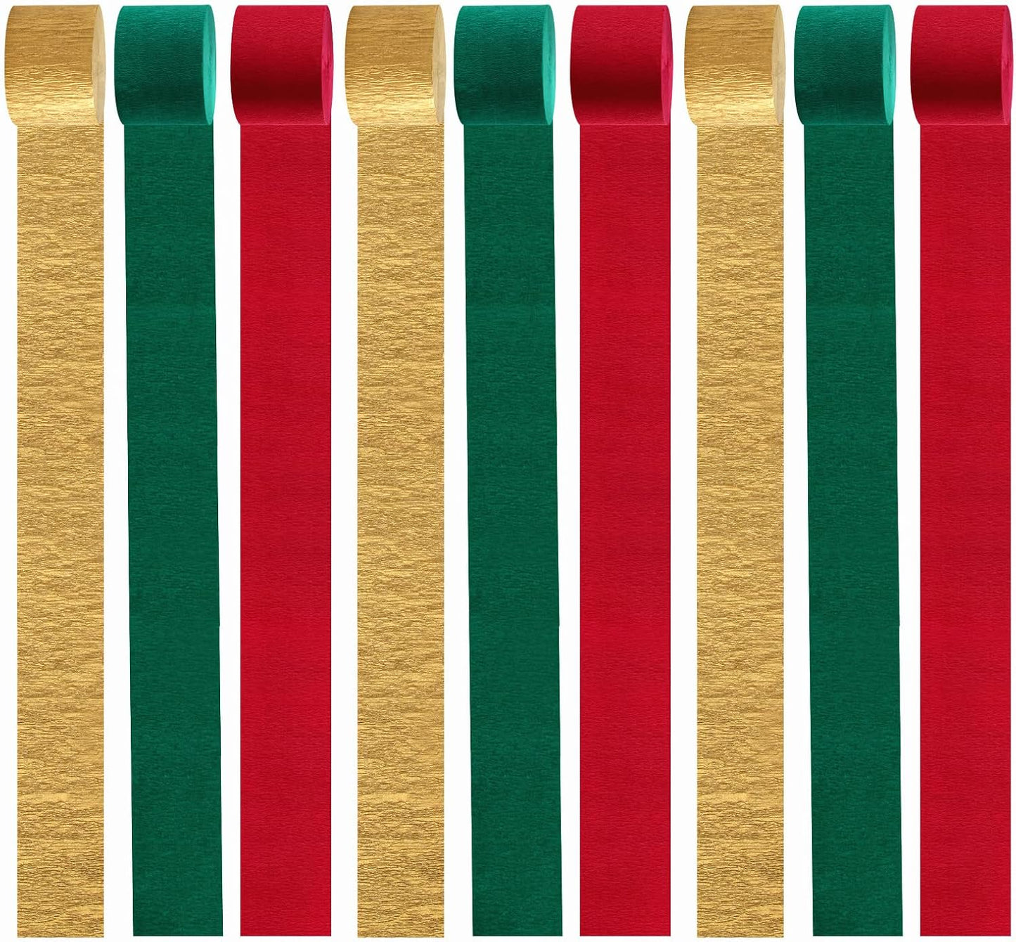 Red-Green Gold Party-Decorations Christmas Streamers - 9 Rolls New Years, Winter Decor Crepe Tissue Paper Streamer Wedding Birthday Baby Bridal Shower Garland Panduola