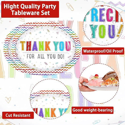 50Pcs Thank You Oval Paper Plates 10" x 12" Large We Appreciate You Paper Platters Teacher Appreciate Dessert Plates for Valentine’s Day Volunteer Employee Teacher Doctor Appreciation Party Decor