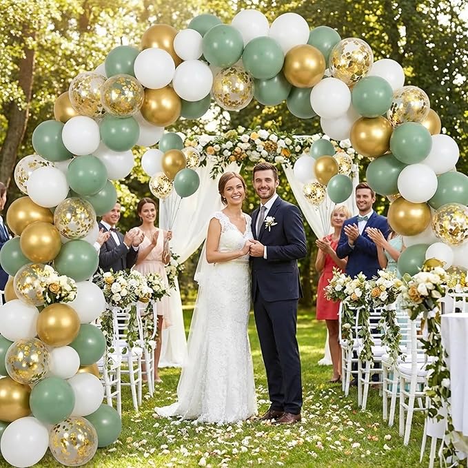 Sage Green Balloons Arch Kit,130pcs Gold Balloon Garland,Different Sizes 18 12 10 5 Inch Green and White Latex Balloons for Birthday Baby Shower Gender Reveal Wedding Party Decoration