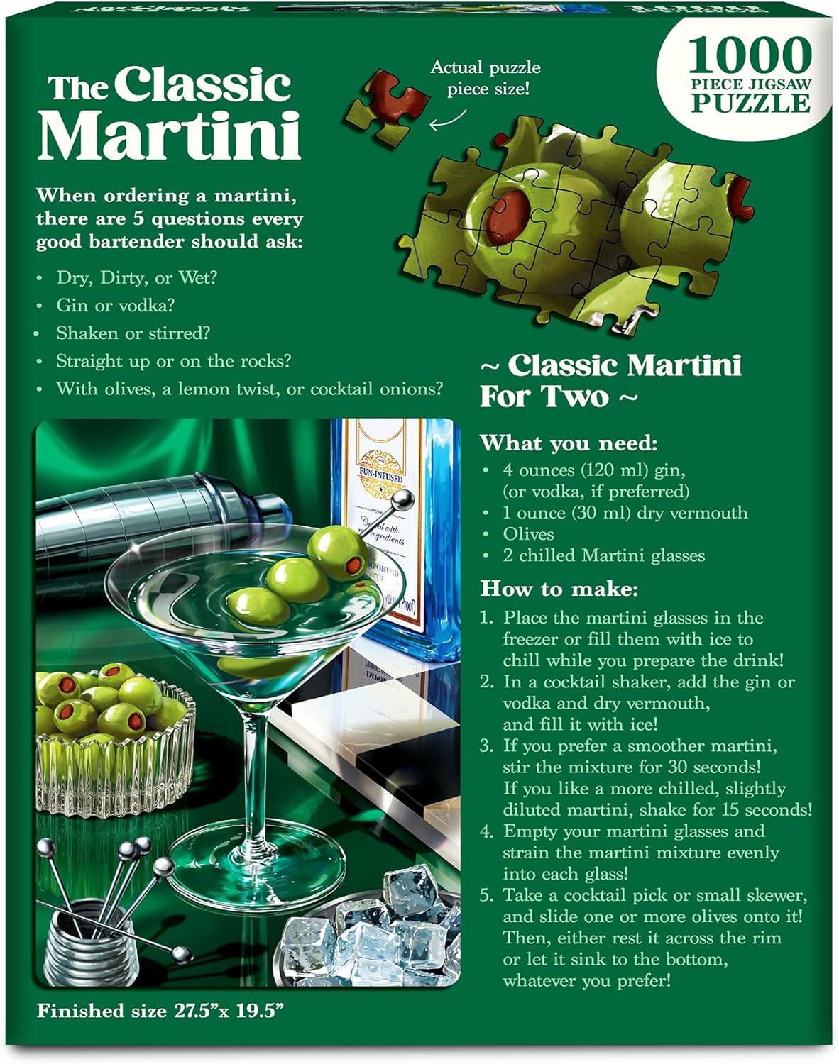 Jigsaw Puzzle 1000 Pieces - The Classic Martini, Cocktail Puzzle for Adults with Full-Size Poster, Vibrant Art, Brain-Boosting Fun for Adults, Gifts for Cocktail Lovers, Finished Size 27.5" x 19.5"