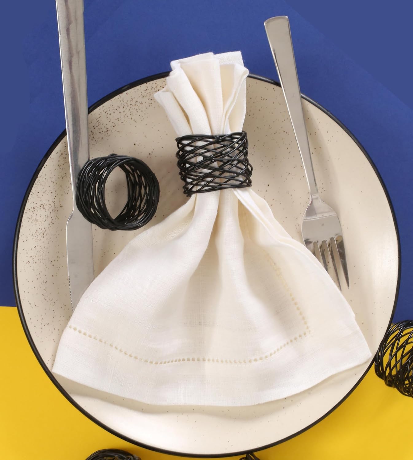 12 PCS Heavy Duty Metal Napkin Rings Set - Elegant Round Mesh Design for Table Decor, Durable Serviette Holders for Wedding, Dinner Party, Everyday Use (Black) - ALPHA Living HOME