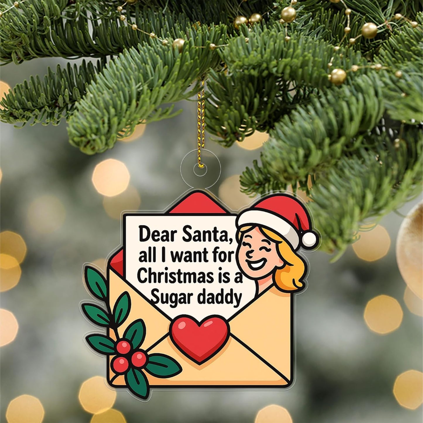 All I Want For Christmas Envelope Letter Acrylic Ornament, Funny Ornament, Envelope to Santa Ornament, Christmas Wishlist Envelope Acrylic Ornament – Personalized Christmas Tree
