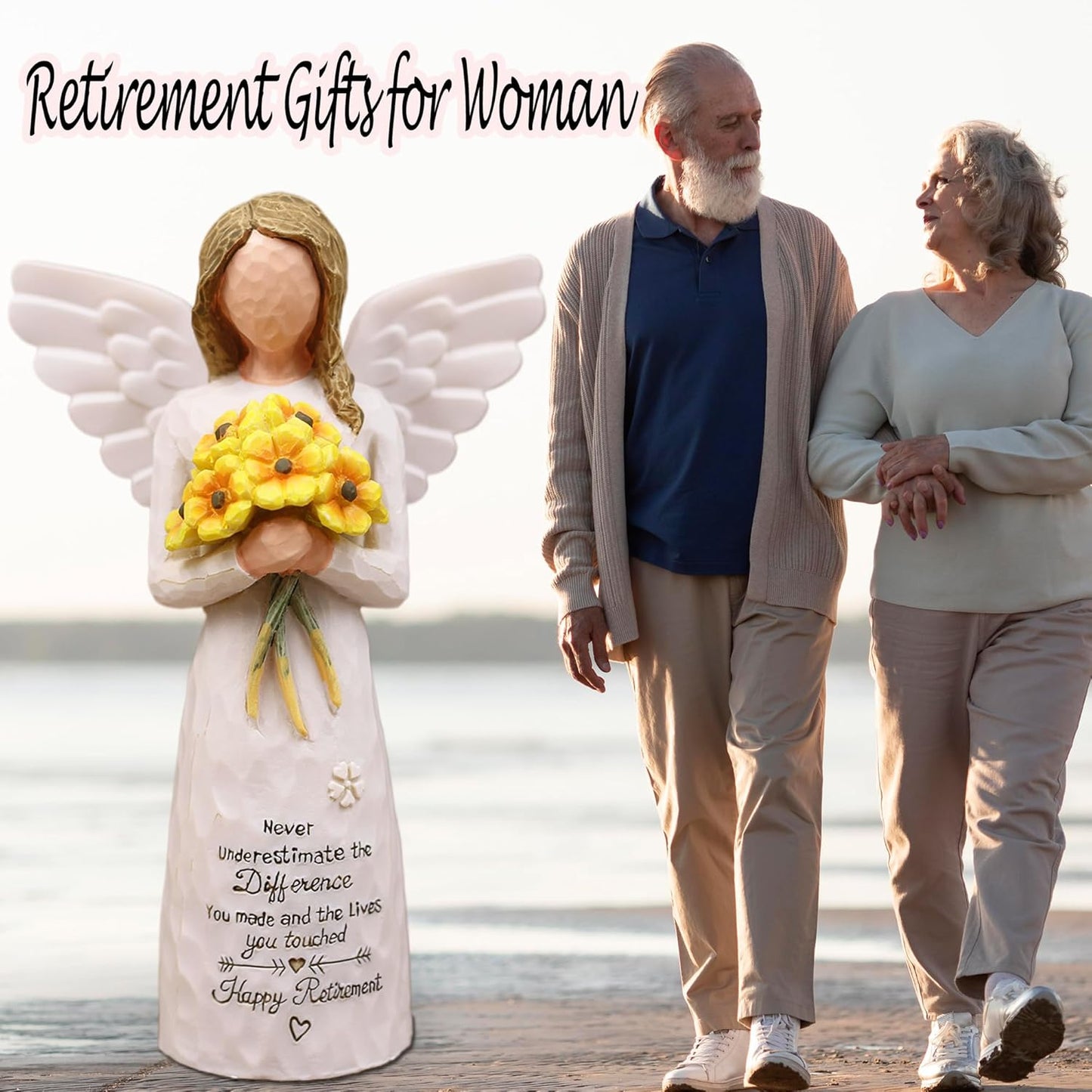 AUKEST Retirement Gift for Woman - Retirement Party Decorations, Sunflower Gifts for Women, Retired Gifts for Women, Goodbye Gift for Coworkers, 5.1" Angel Figurines (Yellow)
