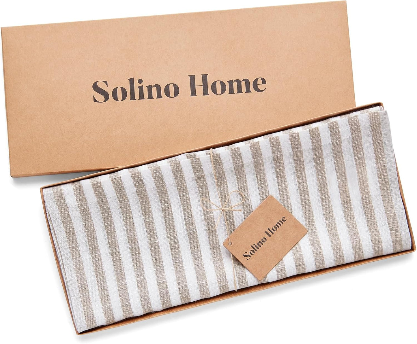 Solino Home Linen Table Runner 72 Inches Long - Amalfi Stripe, 100% Pure Linen Natural and White Table Runner 14 x 72 Inch for Dining, Dresser, Fall, Autumn, Halloween, Thanksgiving, Christmas