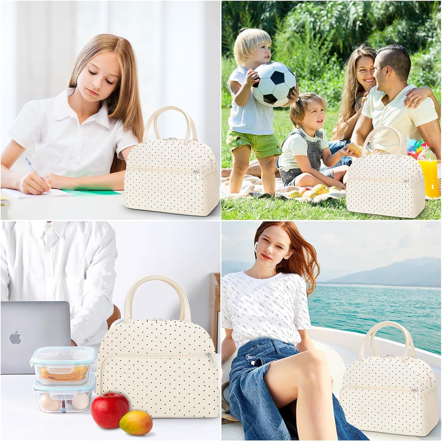 Coobiiya Lunch Bag Lunch Box for Women Men, Reusable Cute Corduroy Lunchbag - Leakproof, Insulated LunchBox Tote with Large Capacity, Dot