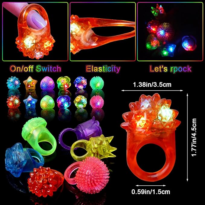 Valentines Day 150 Pcs Light Up Rings, New Year Glow In The Dark Party Supplies, 6 Style Flashing Glow In The Dark Rings for Adults & Kids, LED Ring for Birthday Party Favors, Concert, Raves, Halloween, Christmas