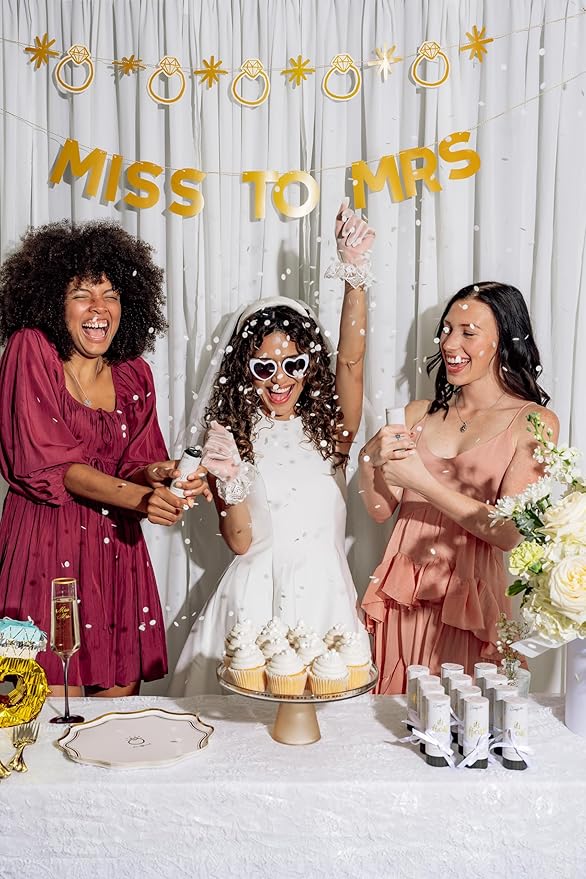 Cue the Confetti Bridal Box (6 Confetti Poppers) – Biodegradable Confetti Poppers for Engagement Parties, Bridal Showers, Wedding, & More – Eco-Friendly & Spring Loaded for Noise Free Fun.