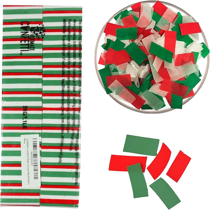 Ultimate Confetti - Red, White & Green Biodegradable Confetti - Rectangular Flame-Resistant and Slow-Falling Tissue Paper Confetti for Cannon and Launcher use – Best for Celebrations - 1 lb, 16 oz