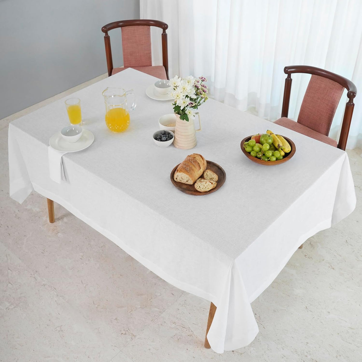 D'Moksha Homes White Linen Tablecloth 60 x 140 Inch - 100% Pure Linen Tablecloth for Rectangle Tables - Machine Washable Table Cloth for Fall, Autumn and Halloween