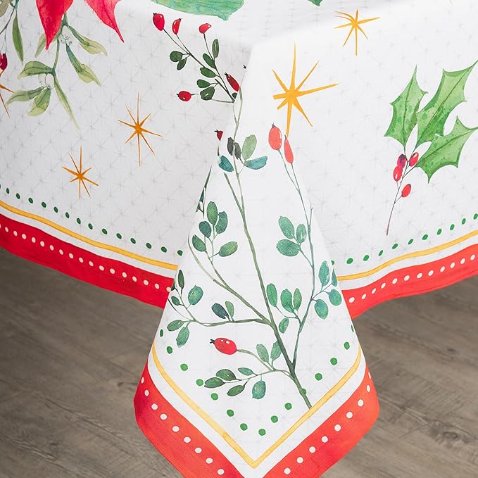Maison d' Hermine Table Cloth Square Table 100% Cotton 54 x 54 Inches Fall Tablecloth Reusable Everyday Use for Thanksgiving Christmas Decorations Dining Farmhouse Party (Poinsettia Christmas)