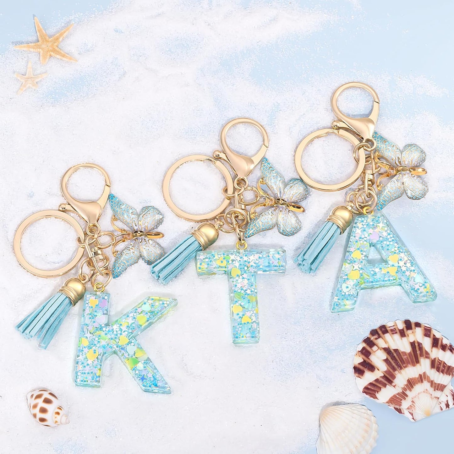 Fashion Alphabet Initial Letter Keychain Tassel Butterfly Pendant Key Ring for Purse Handbags Women Girl