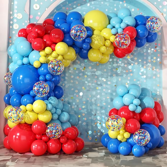 Carnival Circus Balloons Garland Arch Kit for 164pcs Red Blue Yellow Rainbow Multicolor with Confetti Balloons for Carnival Theme Birthday Party Decorations