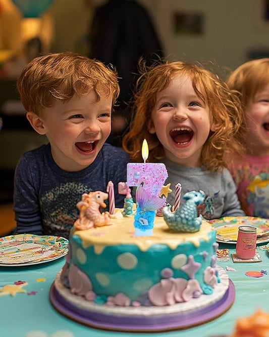 Mermaid Themed Birthday Candles, Number 7 Girls Glitter Birthday Party Supplies,Anniversary Party Decor,2.87 inch Cake Topper Decorations (Mermaid Themed, Number 7)