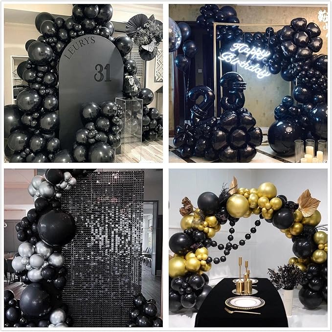 412pcs Black Balloons 18 12 10 5 Inch Black Balloon Garland Arch Kit Different Sizes Matte Latex Balloons for Baby Shower Birthday Wedding Party Decorations