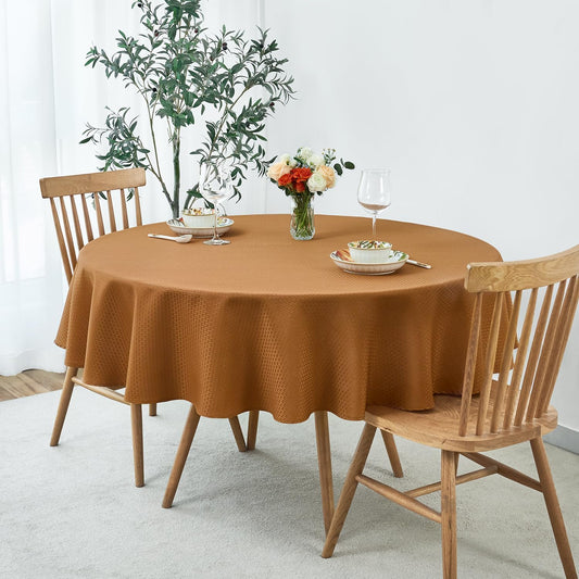 maxmill Fall Tablecloth Weaved Texture Design Stain Resistant Waterproof Anti-Shrink Spillproof Washable Soft Table Cloth for Dining Room Harvest Thanksgiving Parties, Round 70 Inch, Amber