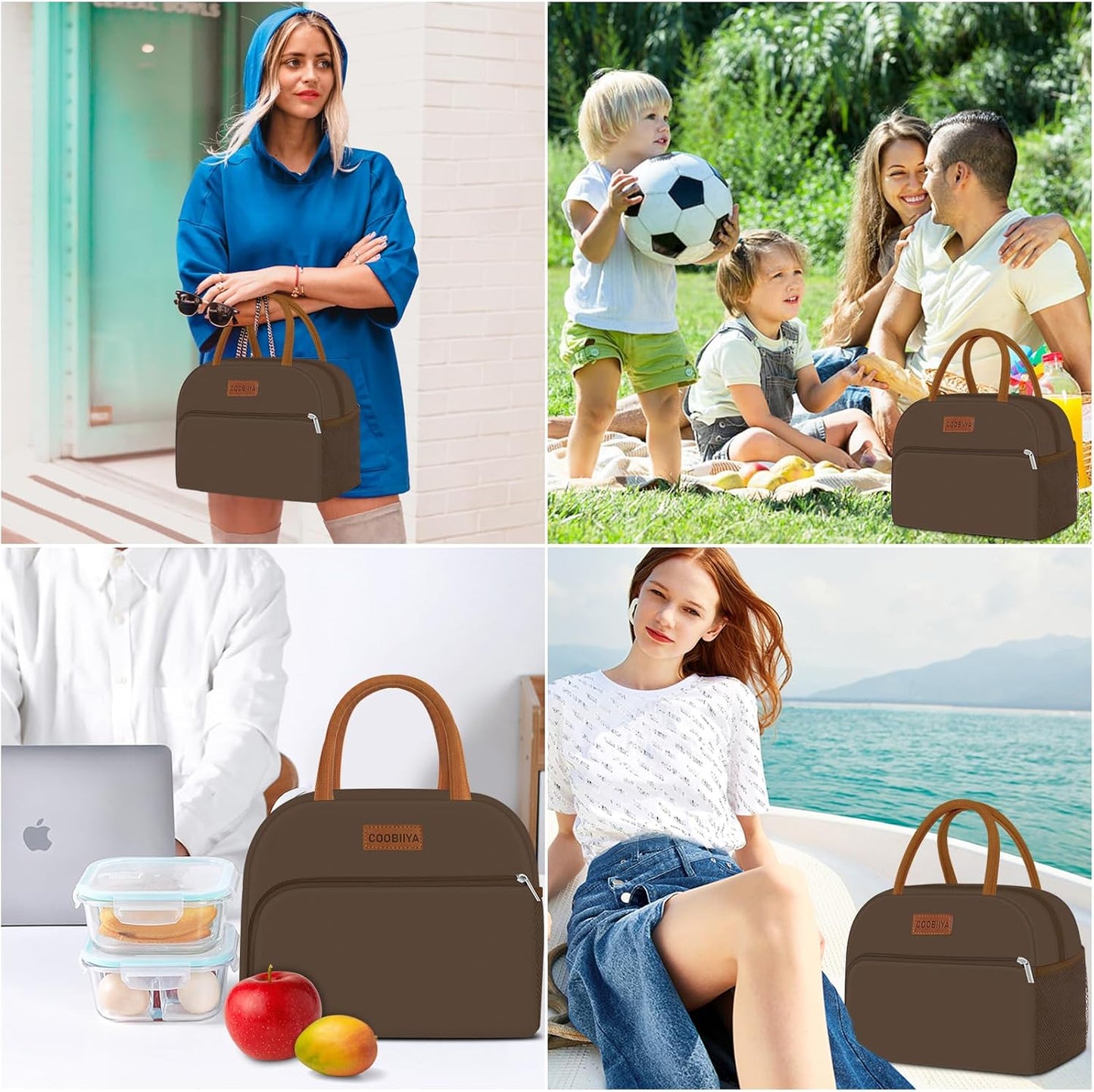 Coobiiya Lunch Bag Women, Lunch Box for Women Adult Men, Small Leakproof Cute Lunch Tote Large Capacity Reusable Insulated Cooler Lunch Container for Work/Office/Picnic/Travel-Brown