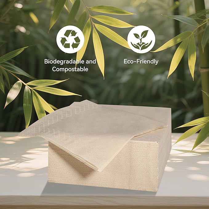 MORGIANA 300-Pack 100% Bamboo Compostable Napkins - Eco-Friendly Disposable Hand Towels for Parties, Restaurants, and Christmas Dinner(6.5 x 6.5Inch)