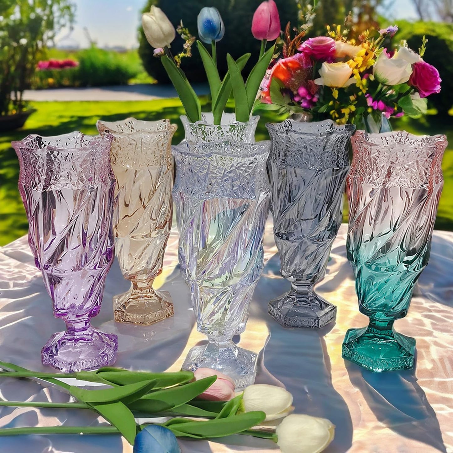 Glass Flower vase 2.4lb 9.5inch,Bohemian Style, for Centerpieces,Wedding,Home Decor Glass Vase (Green Pink)