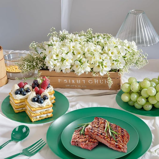 EI 150pcs Green Plastic Plates,Green Disposable Plates Heavy Duty,Fancy Plastic Dinnerware Set,Dinner Plate for Party,Picnic,Birthday,Wedding Afternoon Tea Spring,St. Patrick's Day