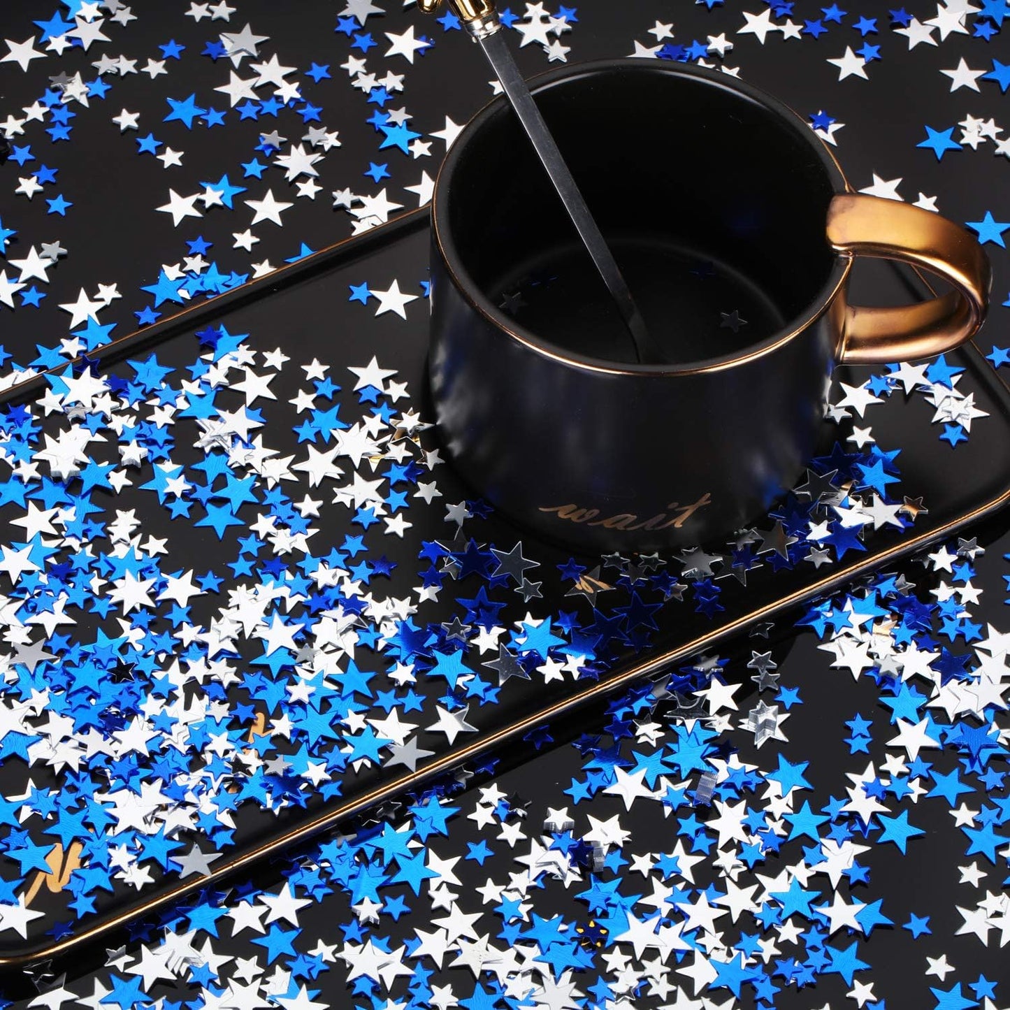 Hestya 60g Star Confetti Glitter Table Confetti Metallic Foil Stars for Christmas Party Wedding Festival Decorations(Blue Silver,10mm and 6mm)