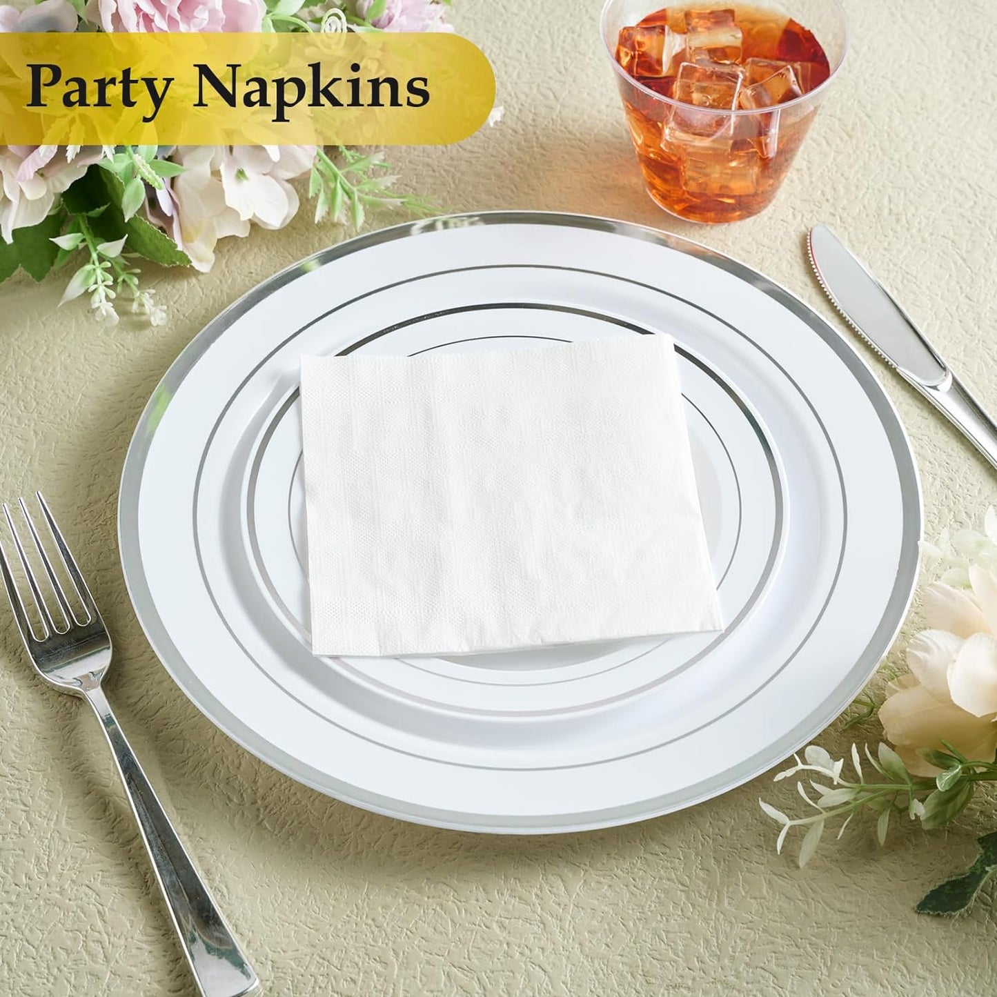 Vplus 500 Pack Cocktail Napkins Paper, 3-Ply Beverage Napkins, Disposable White Square Napkins, Perfect for Restaurant, Event, Bar, Wedding, Baby Shower and Daily Use