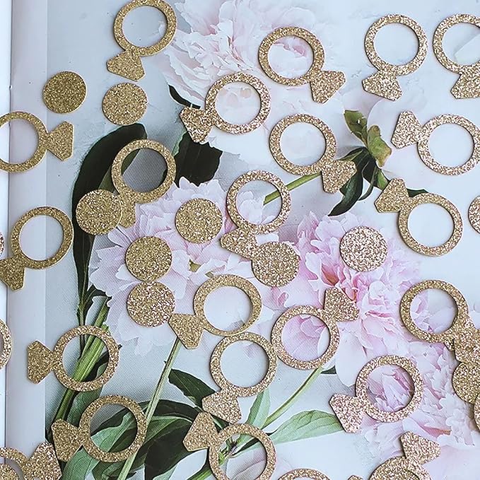 Gold Wedding Table Confetti, Bridal Shower Decorations Bride to Be Confetti Glittering Diamond Ring I Do Engagement Party Table Scatter, 100pcs