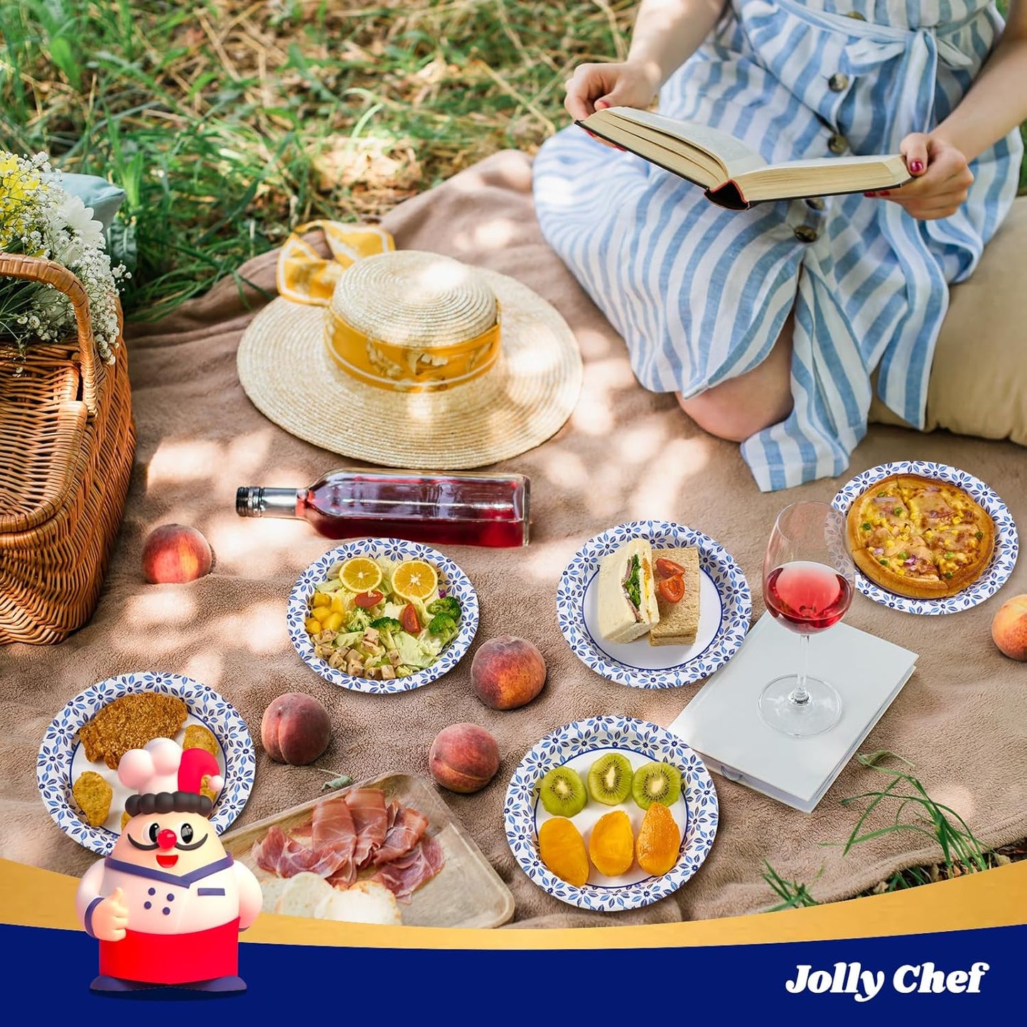 JOLLY CHEF 10 inch Disposable Paper Plates 500 Count, Soak Proof, Cut Proof, Heavy Duty Paper Plates for Everyday Use