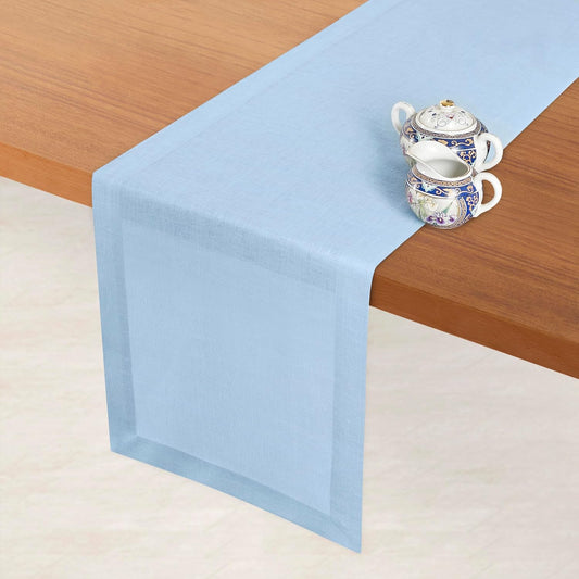 D'Moksha Homes Linen Powder Blue Table Runner 72 Inches Long - 100% Pure Linen 14 x 72 Inch Table Runner for Dining, Fall, Autumn and Halloween - Machine Washable