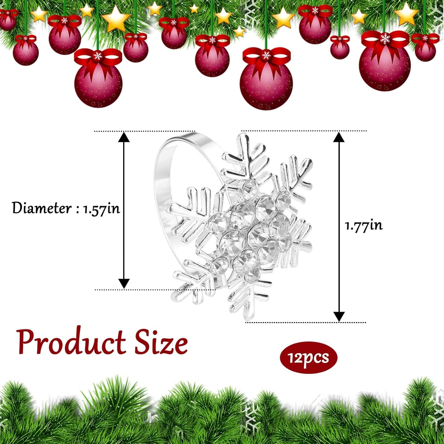 Legigo Set of 8 Christmas Xmas Snowflake Napkin Rings Set- Metal Diamond Snow Xmas Napkin Ring Holders for Cloth Napkins, Christmas Holiday Party Dinner Table Decoration