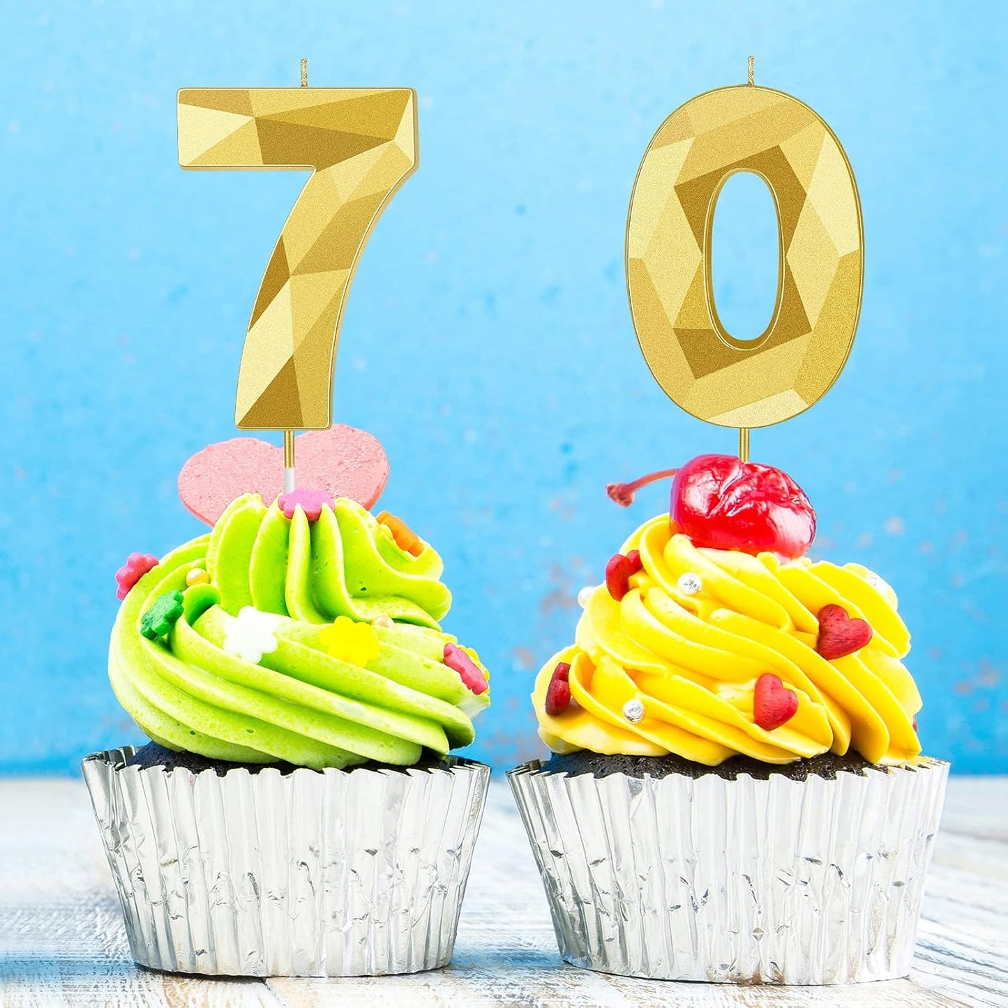 Nuanchu 70th Birthday Candles, Happy Birthday Cake Topper 3D Diamond Shape Numeral Sparkler Number Candles for Men Women Party Wedding Decoration Theme Party (Gold)