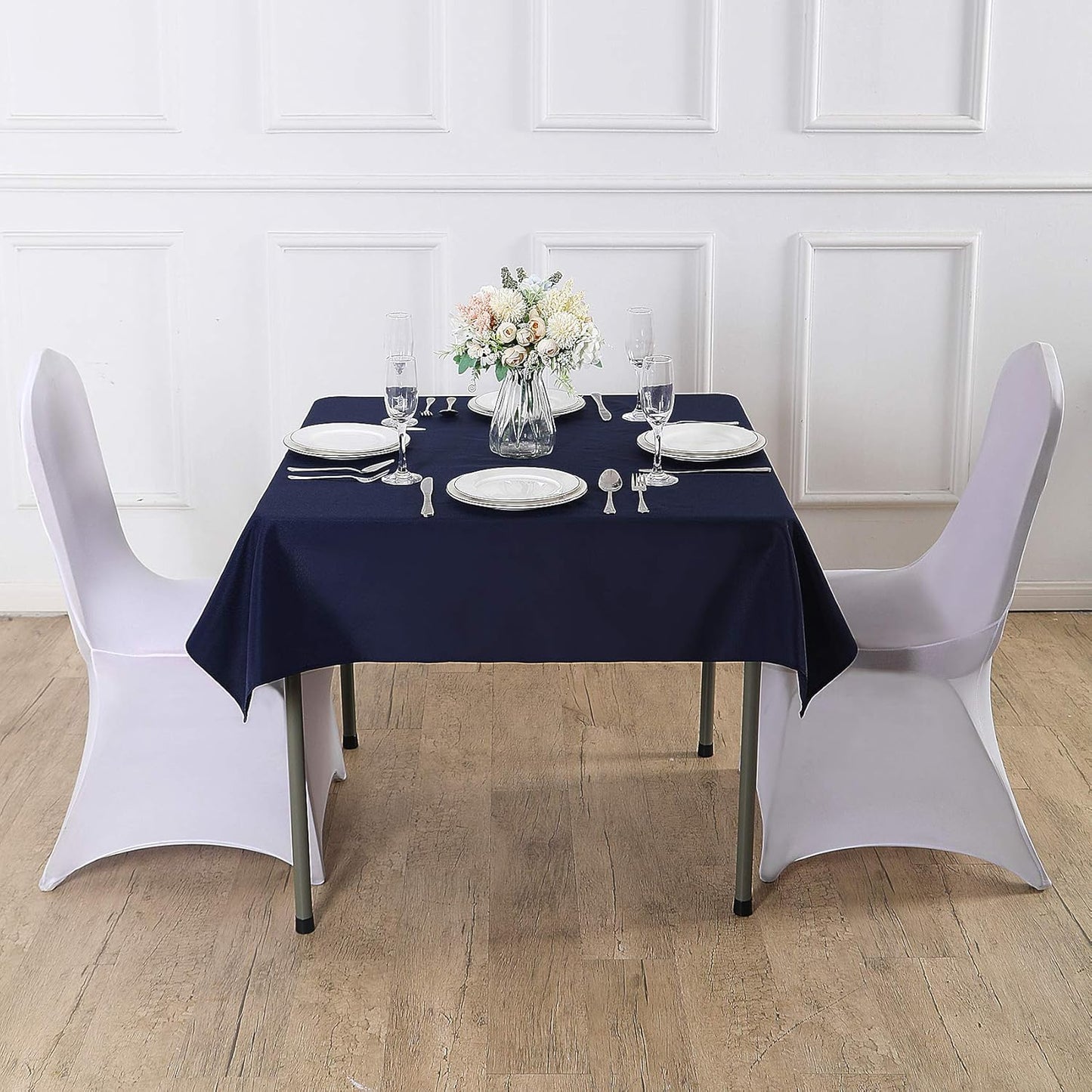 Cupuamon Square Tablecloth 90x90 inch Washable Polyester Fabric Table Cloth for Wedding Party Dining Banquet Decoration(90x90,Navy)