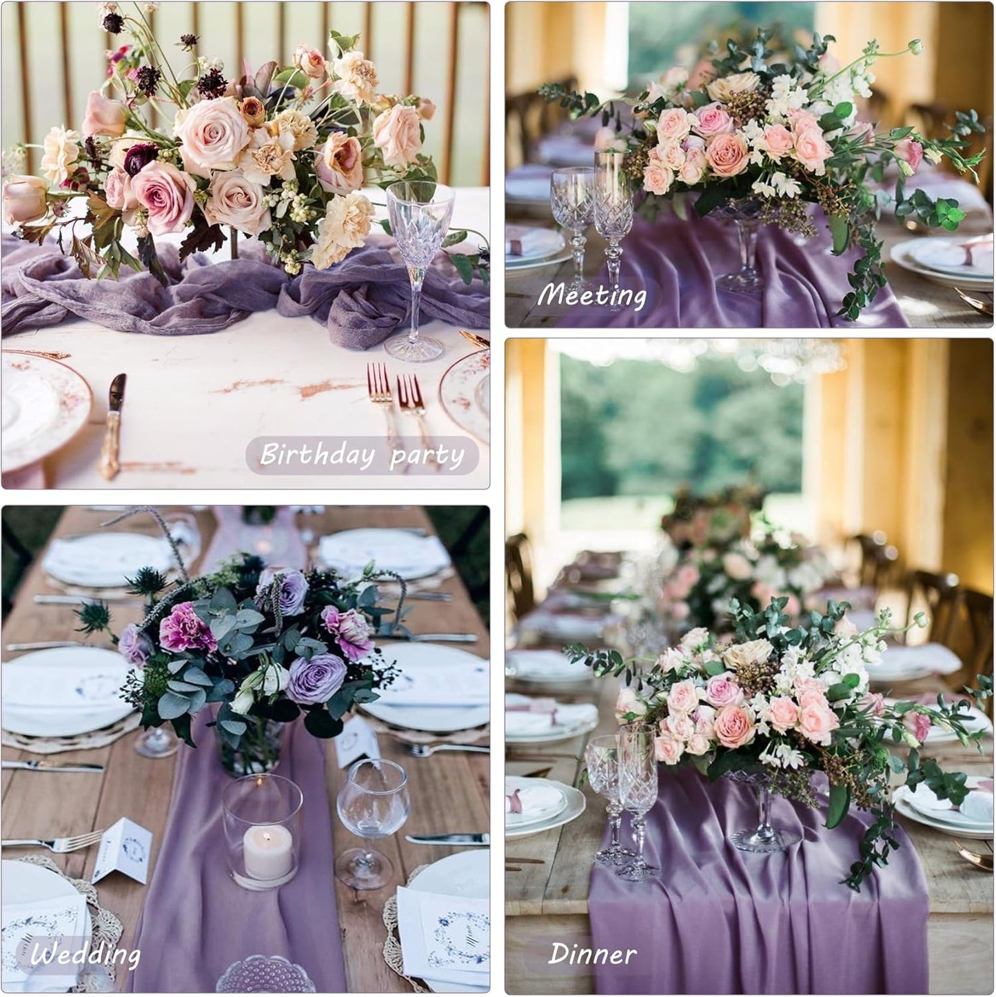 Fivenl 12 Pack Grape Cheesecloth Boho Gauze Table Runner 35x72 Inch Rustic Elegant Long Table Runner Wedding Bridal Shower Birthday Party Table Decor
