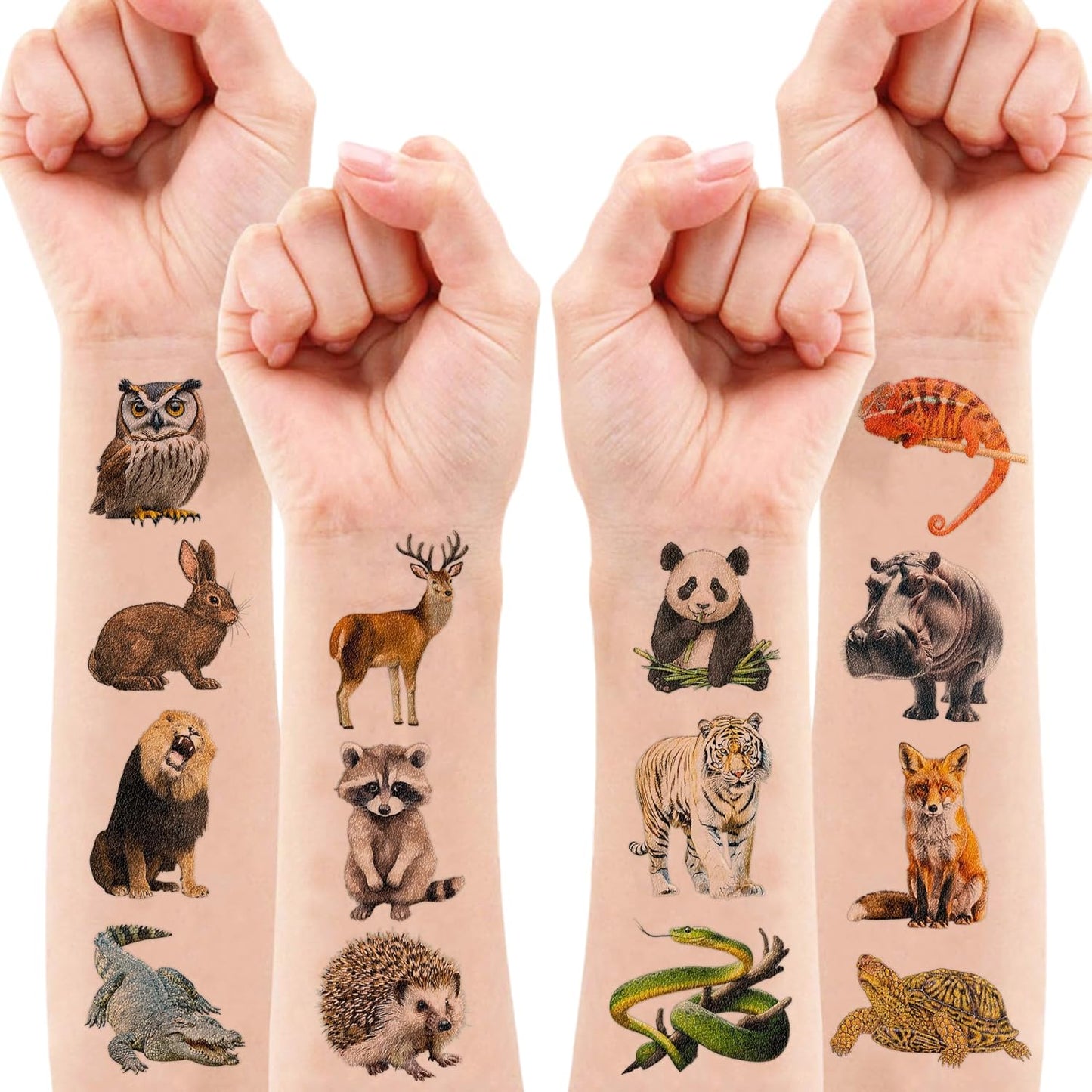 96 PCS Realistic Wildlife Jungle Animal Pre-Cut Temporary Tattoos Sticker Reptile Birthday Party Decorations Supplies Favors Gifts Boys Girls Zoo Cute Fake Tattoo School Reward Themed (Normal)