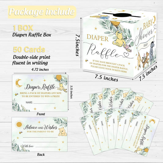 Winnie Baby Shower Games-Winnie Baby Shower Decorations-Pooh Party Decorations-Baby Shower Diaper Raffle Box With 50PCS Winnie Cards