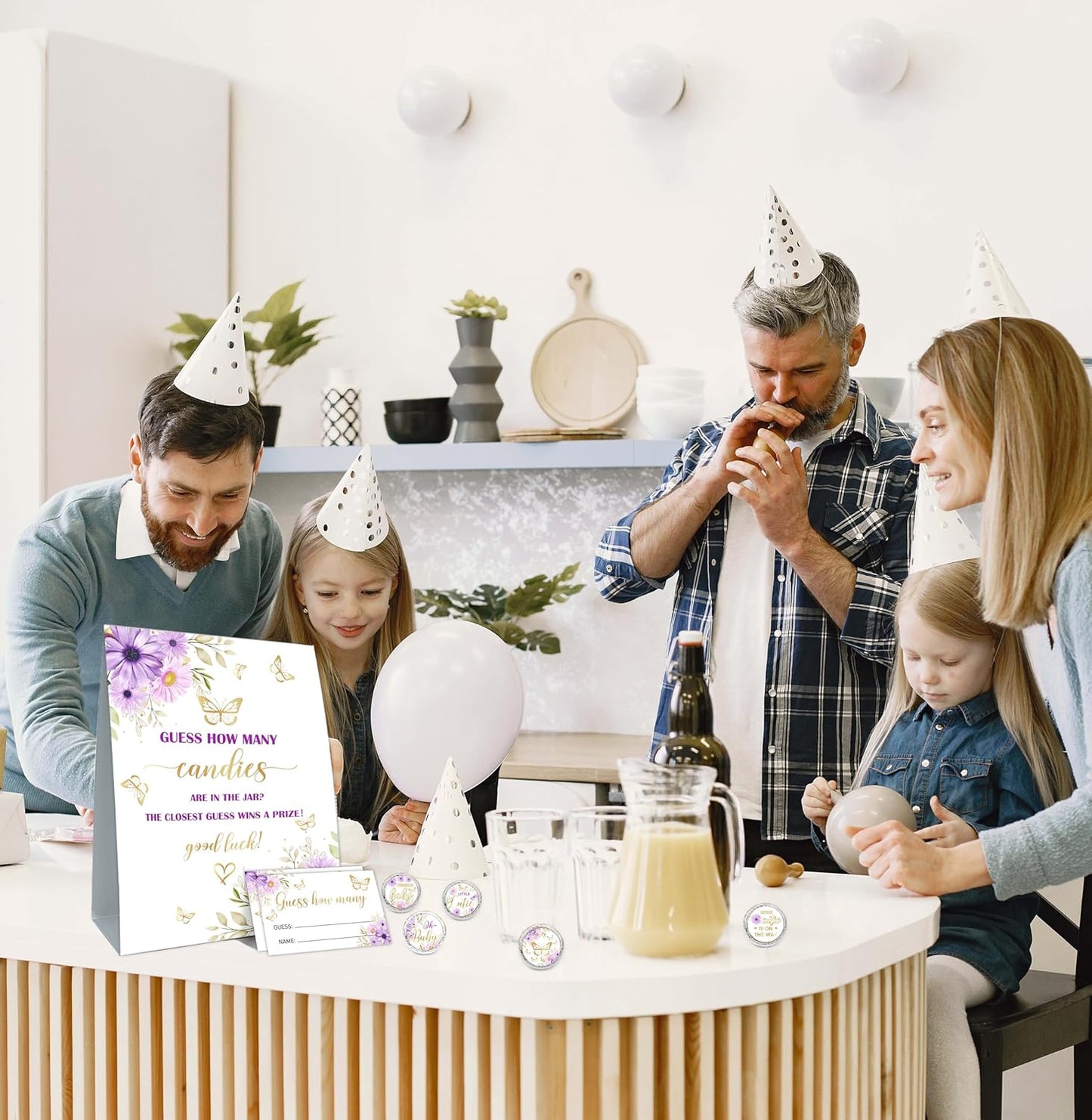 How Many Candies Baby Shower Games, How Many Candies Standing Sign 50 Guessing Cards 180 Baby Shower Candies Stickers, Guess How Many Candies Baby Showers Game Set for Baby Shower Decoration (Purple)