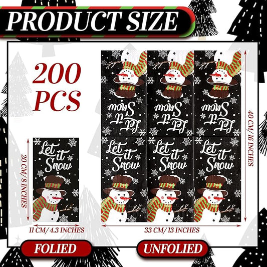 Karenhi 200 Pcs Christmas Guest Napkins 2 Ply Let It Snow Decorative Paper Hand Tower for Bathroom Snowman Disposable Bathroom Guest Towel Winter Party Supply for Party Holiday Baby Shower