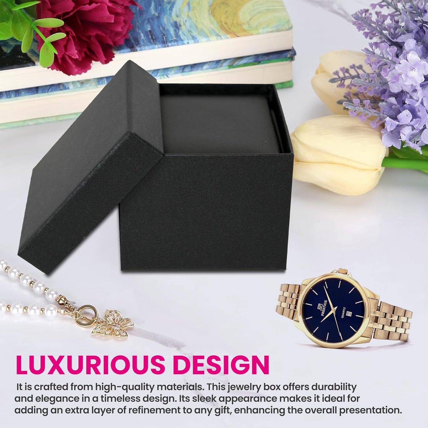 Novel Box Black Jewelry Box for Watch/Bangles 4x4x3 Inches - Watch/Bangle Gift Box for Proposal Wedding Engagement - Faux Leatherette Jewelry Display Box - Gift Presentation Boxes for Watch/Bangles