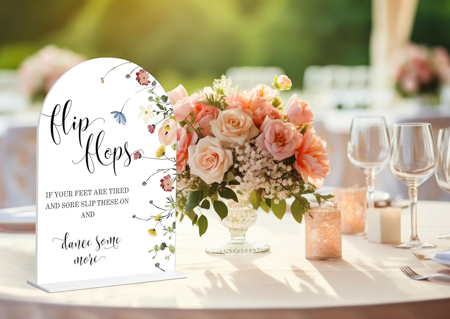 Wedding Flip Flops Sign, Flower Style Wedding Signs for Reception for Bridal Shower and Reception, Bridal Shower Decorations, Wedding Shower Favors, 6X8 Inch Acrylic Arch Sign with Stand,36