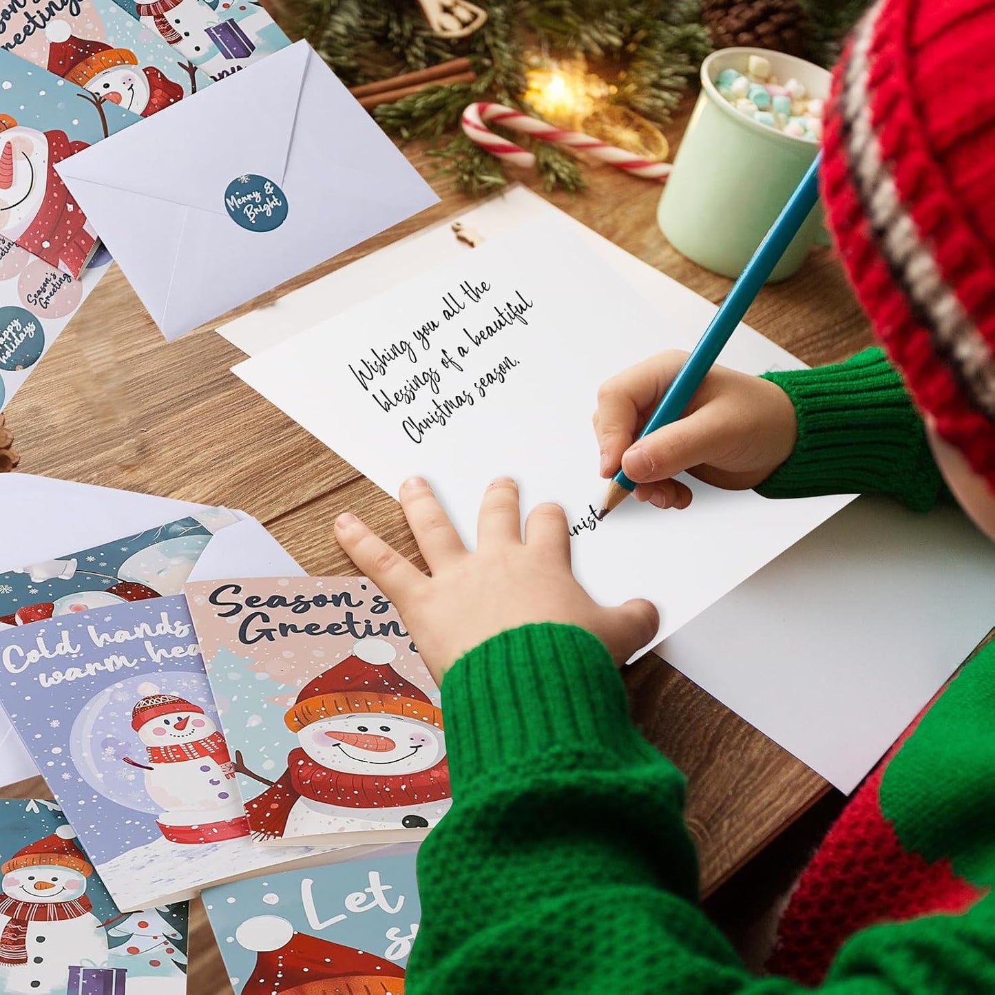 NESCCI 24 PCS Snowman Cards,Holiday Cards With Envelopes and Stickers,4x6 Inches,6 Different Designs of Snowman Greeting Cards,Cute Snowman Greetings, Kids Holiday Card