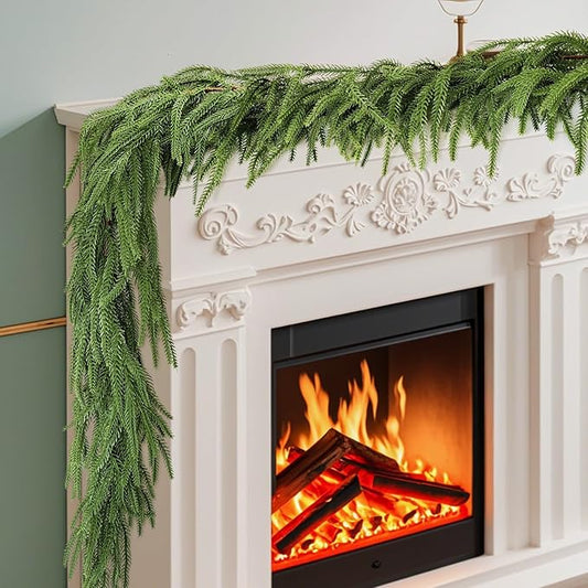 6FT Artificial Norfolk Pine Christmas Garland – Realistic Cedar Greenery for Mantle, Staircase & Holiday Decor