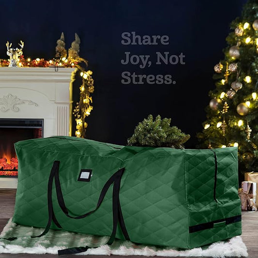 ZOBER 600D Oxford Fabric Large Rolling Christmas Tree Storage Bag - Fits 9 Ft Artificial Trees - Waterproof Christmas Tree Bag For Storage Box For Xmas, Durable Handles and Wheels - Quilted Greeen