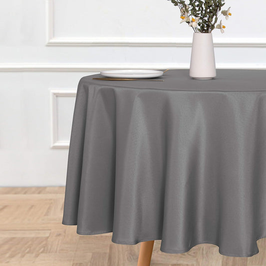 sancua Round Tablecloth - 90 Inch - Water Resistant Spill Proof Washable Polyester Table Cloth Decorative Fabric Table Cover for Dining Tables, Buffet Parties and Camping, Light Grey