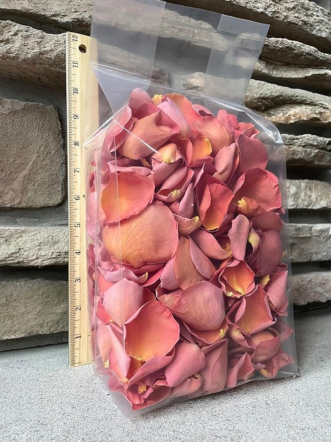 Rose Petals for Wedding Decoration, Bridal Toss, and Aisles, 10 cups, Freeze Dried, Use within 1 month (Coral)