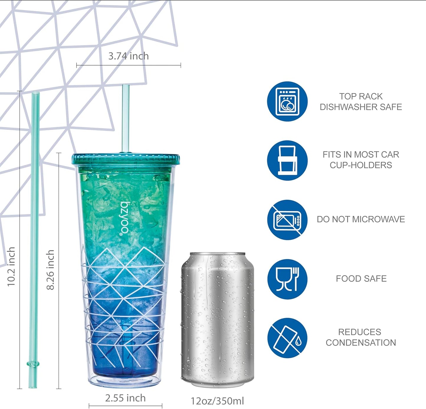 bzyoo SIP 24oz (710ml) Double Wall Plastic Tumbler with Lid and Straw Cold Drink Travel Mug Party Reusable Cup For Office Outdoor Dining Gift For Him & Her (Blue & Green)